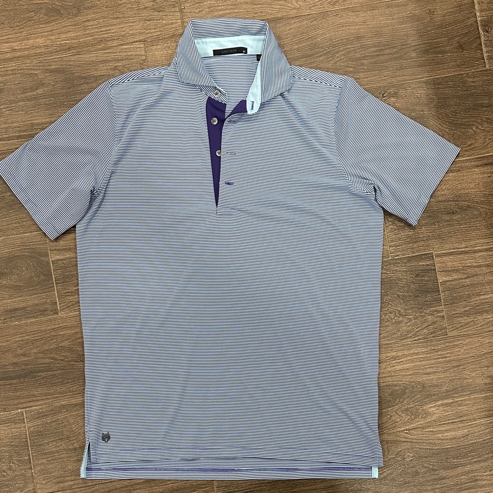 Greyson Blue and Purple Performance Polo Shirt - Picture 2 of 7